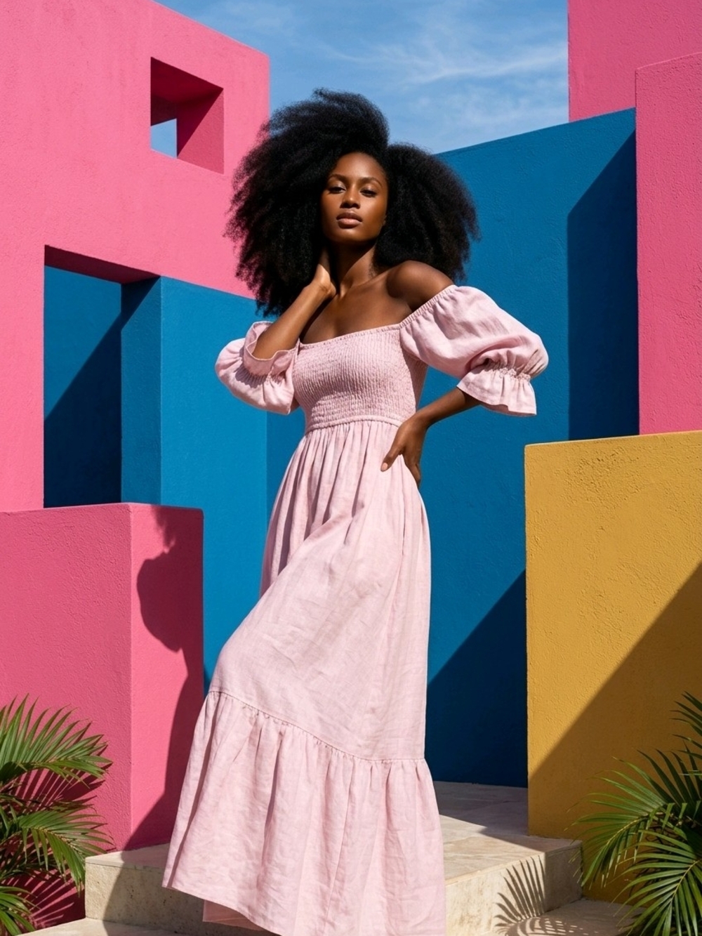 Beachwood Boho Off-Shoulder Maxi Dress in Light Pink